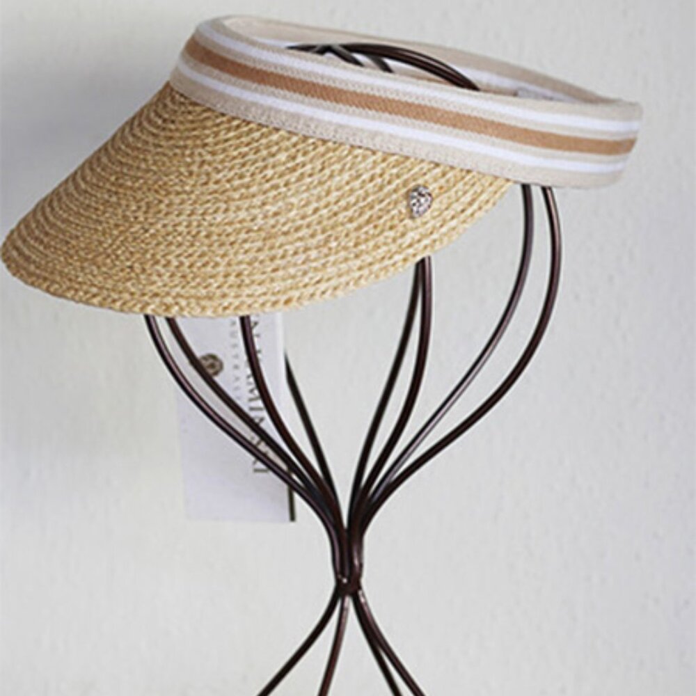 Helen Kaminski Straw Visor with White and Tan Band